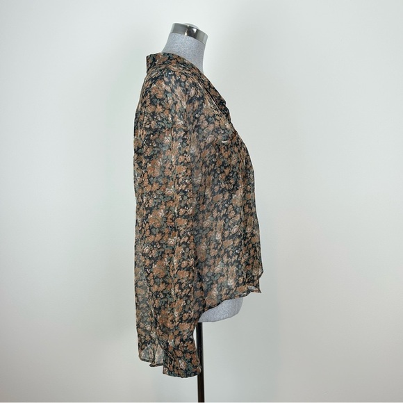 Free People Brown‎ Tan Buttoned Notched Collar Blouse - Picture 3 of 8